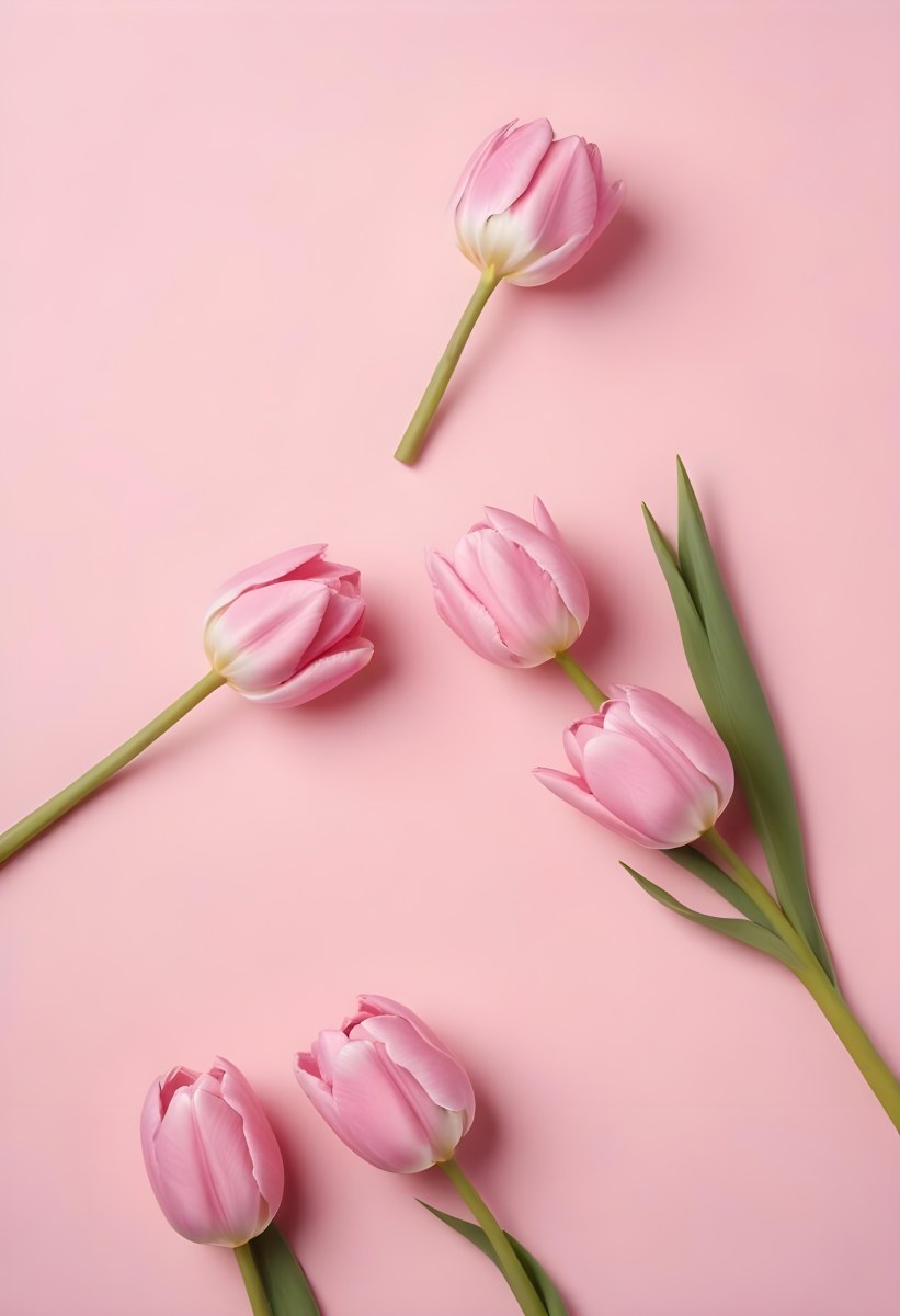 A Bouquet Of Pink Tulips In A Glass Vase Against A Pink Background 22 A368