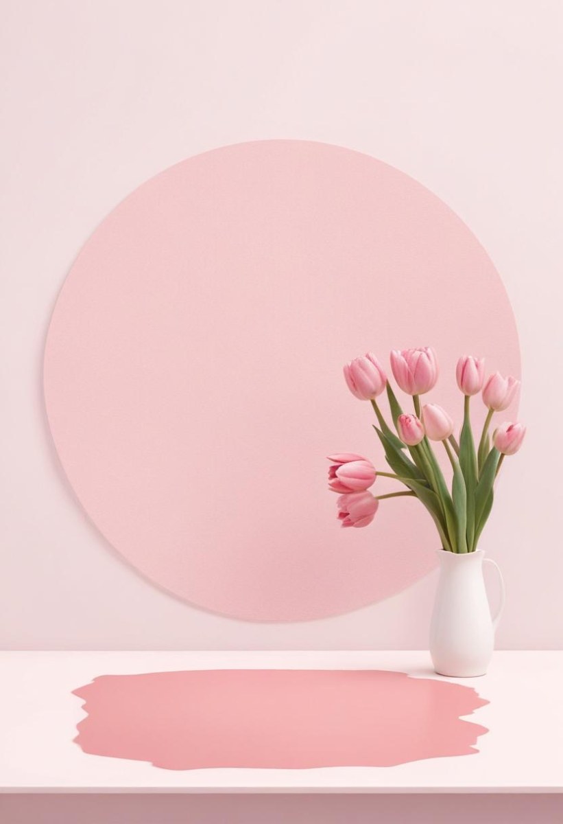A Bouquet Of Pink Tulips In A Glass Vase Against A Pink Background 262 143d