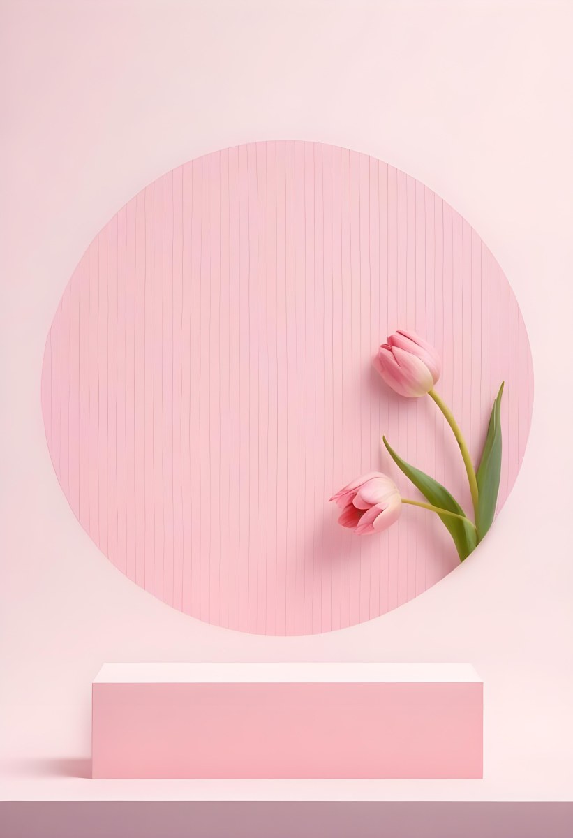 A Bouquet Of Pink Tulips In A Glass Vase Against A Pink Background 383 64d6