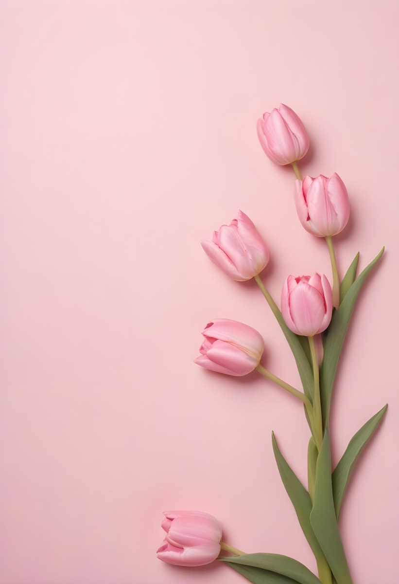 A Bouquet Of Pink Tulips In A Glass Vase Against A Pink Background 395 62ed