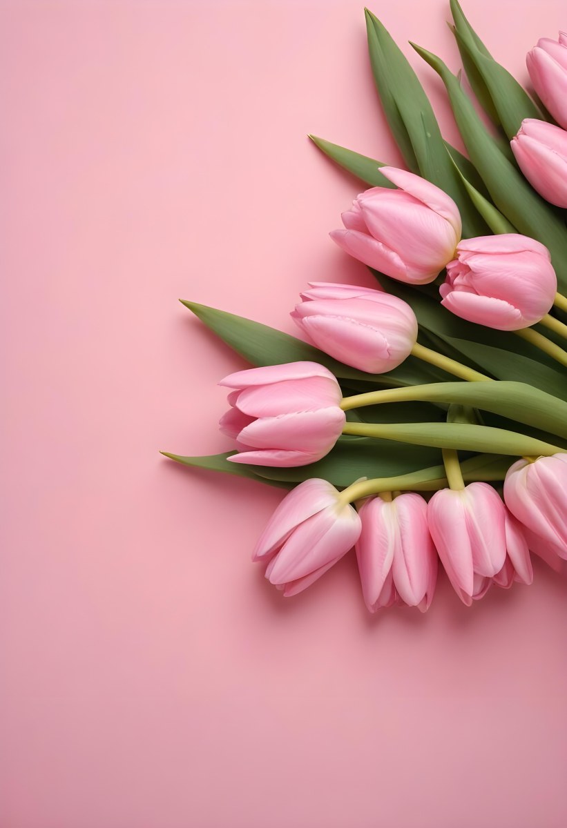 A Bouquet Of Pink Tulips In A Glass Vase Against A Pink Background 415 66e1