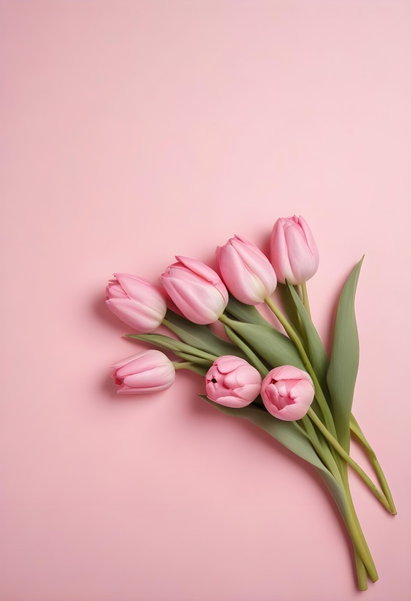 A Bouquet Of Pink Tulips In A Glass Vase Against A Pink Background 88 B2bd