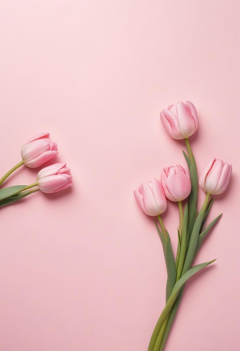 A Bouquet Of Pink Tulips In A Glass Vase Against A Pink Background 94 Ca13
