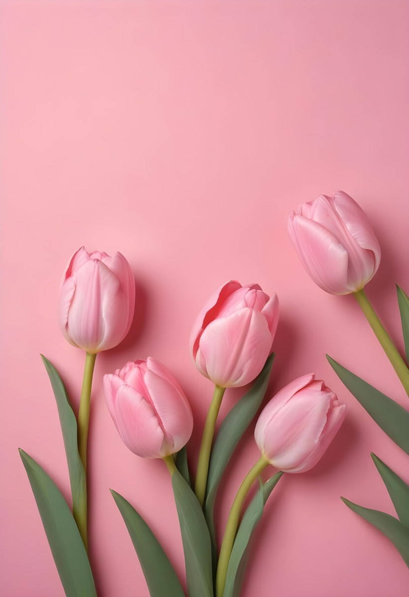 A Bouquet Of Pink Tulips In A Glass Vase Against A Pink Background 95 8413