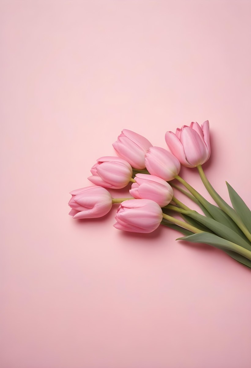 A Bouquet Of Pink Tulips In A Glass Vase Against A Pink Background 99 3f90