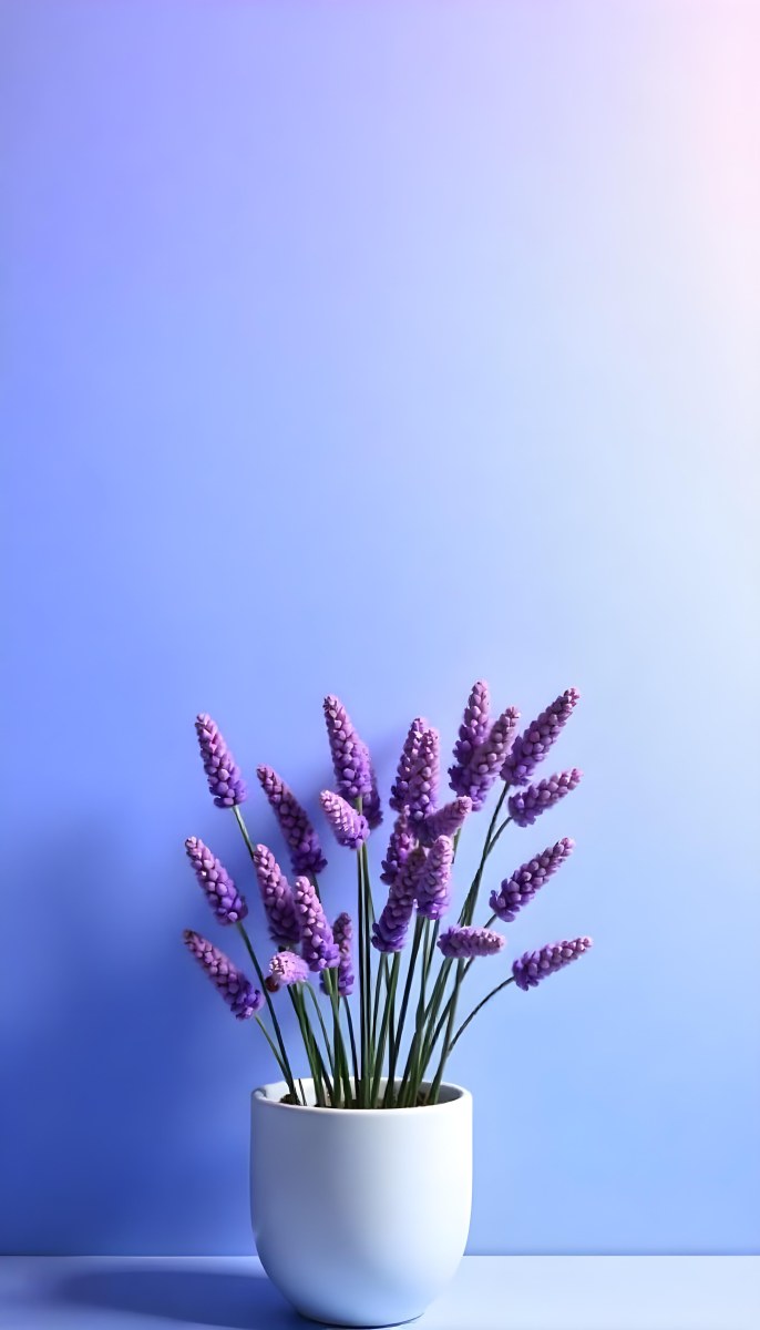 A Bouquet Of Purple Lavender Flowers Against A Soft Blue Background 6 10e2