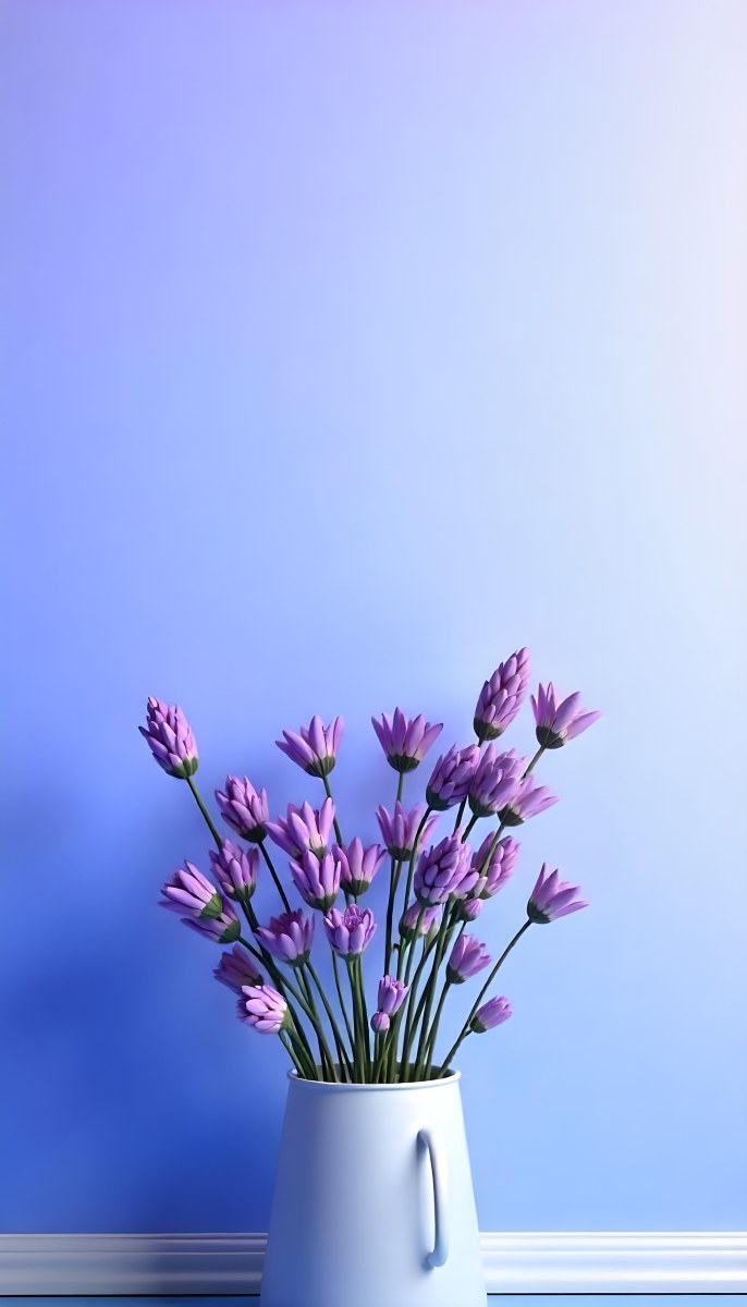 A Bouquet Of Purple Lavender Flowers Against A Soft Blue Background 8 0050