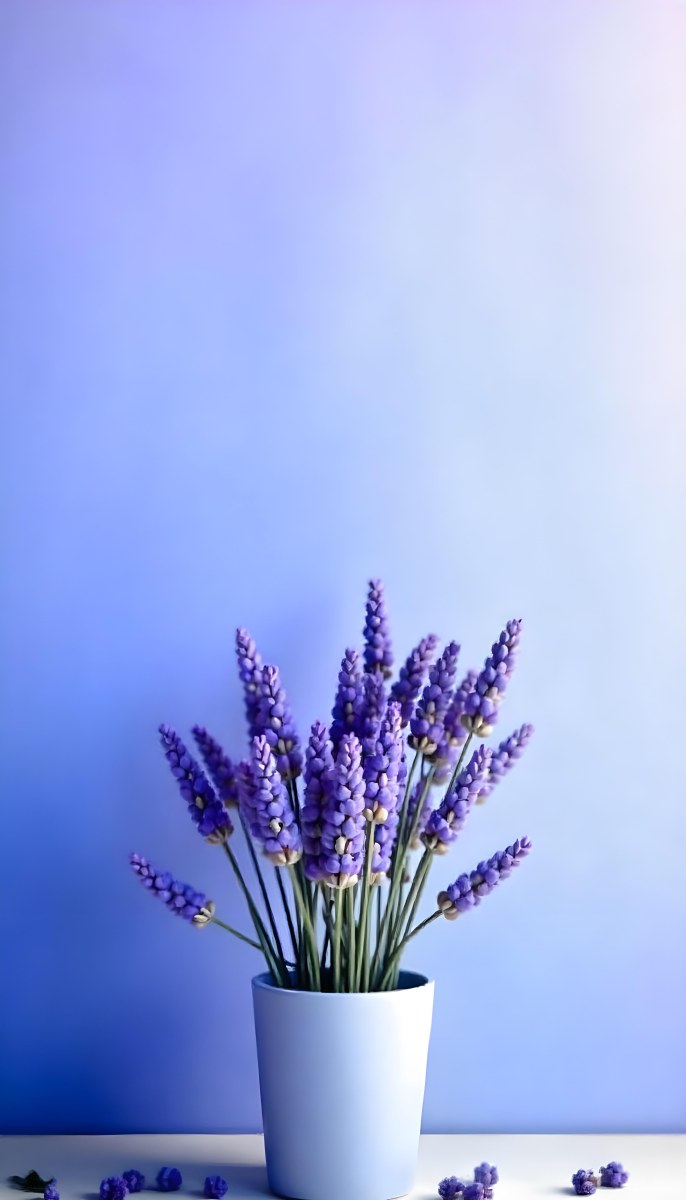 A Bouquet Of Purple Lavender Flowers Against A Soft Blue Background 9 1de1