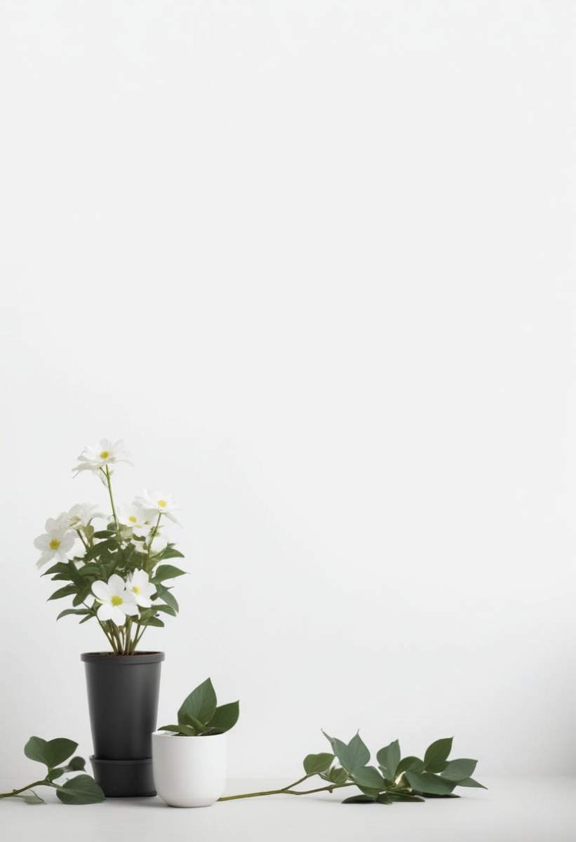 A Bouquet Of White Daisy Like Flowers With Green Leaves In A White Vase On A Plain Background 7 E366