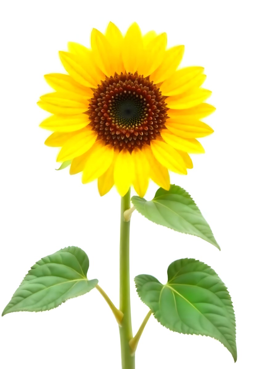 A Bright Yellow Sunflower With Green Leaves Against A White Background 5 3aed