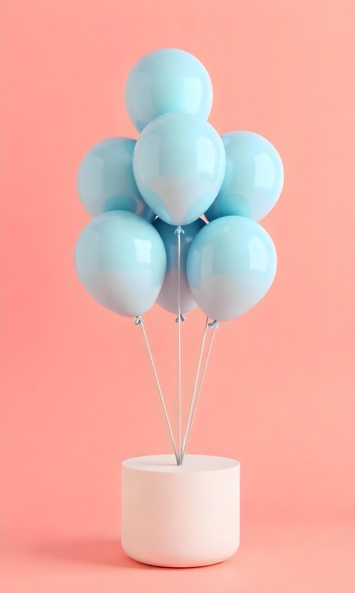 A Bunch Of Light Blue Balloons Floating Against A Pink Background 1 86b6