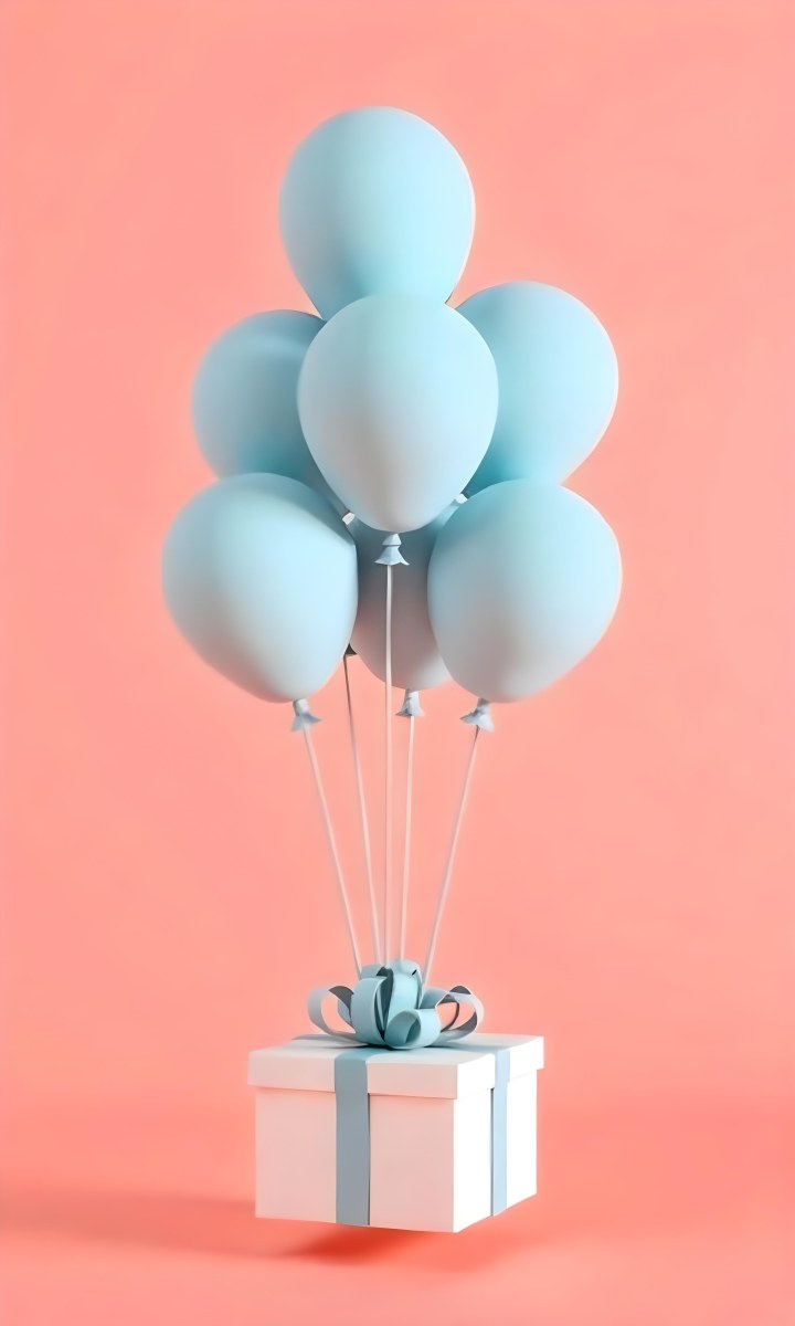 A Bunch Of Light Blue Balloons Floating Against A Pink Background 12 D83d