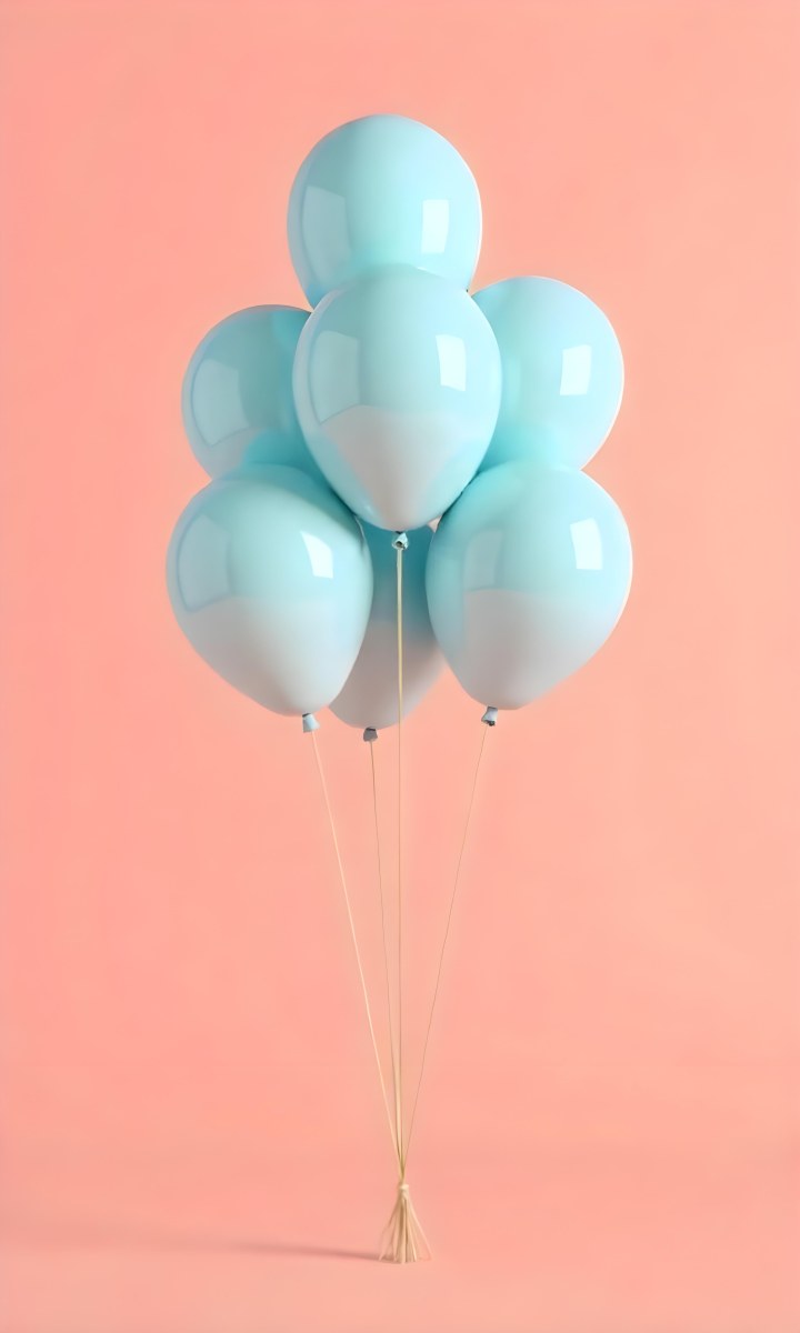 A Bunch Of Light Blue Balloons Floating Against A Pink Background 4 8595