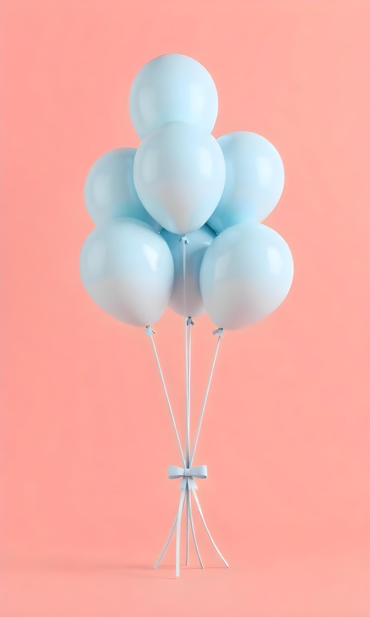 A Bunch Of Light Blue Balloons Floating Against A Pink Background 5 422e