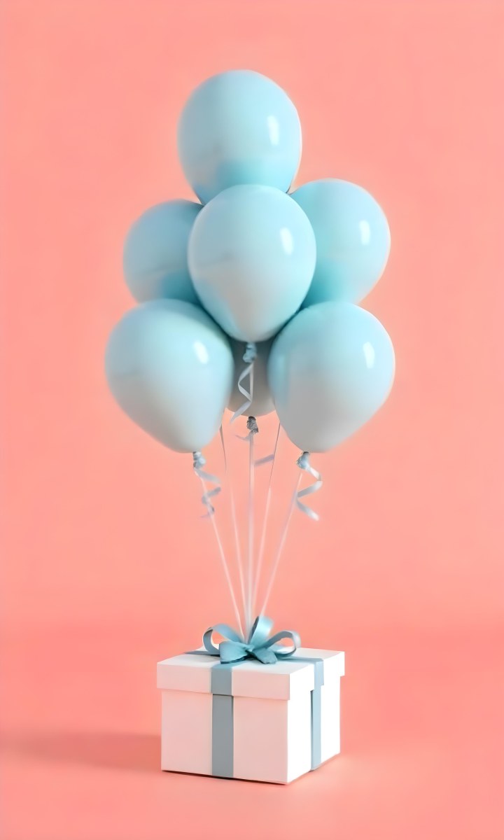 A Bunch Of Light Blue Balloons Floating Against A Pink Background 7 C231