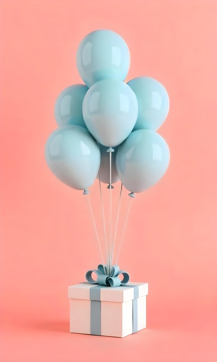 A Bunch Of Light Blue Balloons Floating Against A Pink Background 9 A4f1