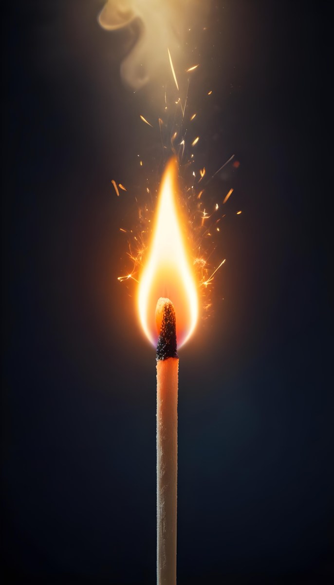 A Burning Matchstick With A Bright Orange Flame And Sparks Against A Bright Slightly Textured Background 16 1844