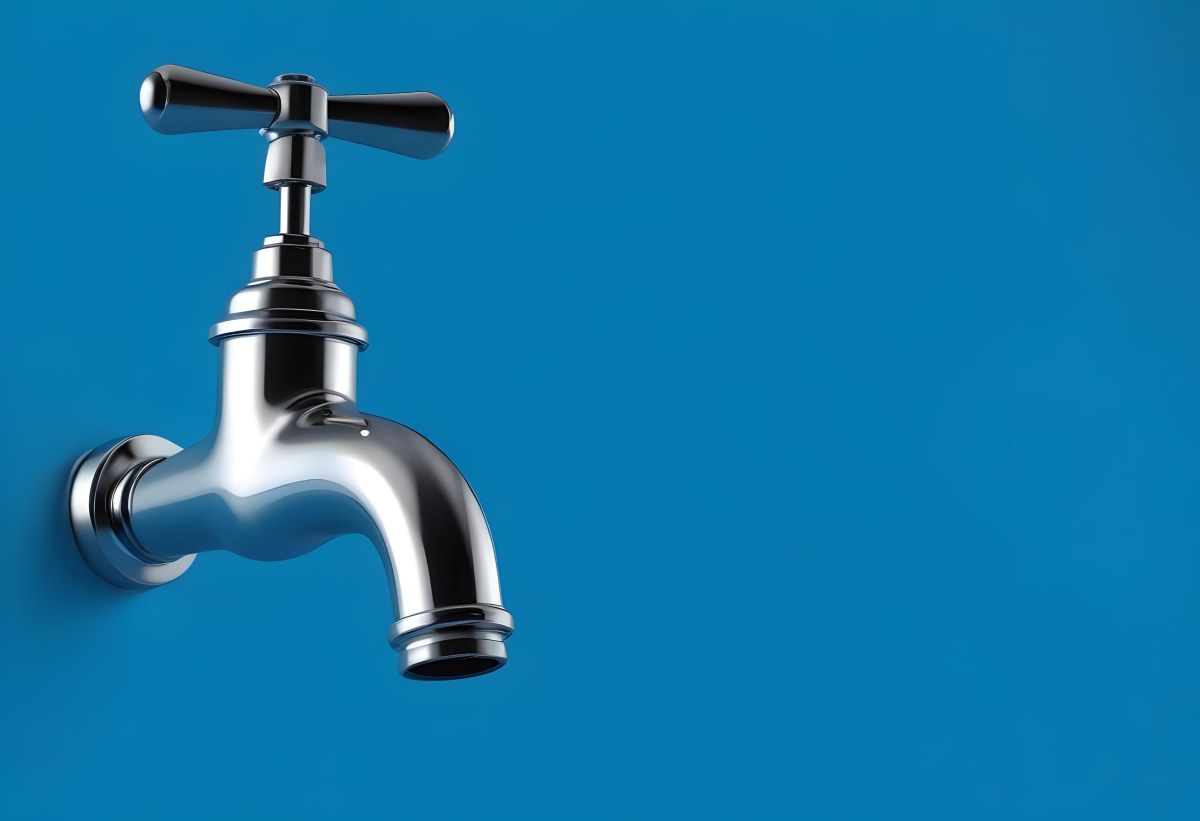 A Chrome Faucet With A Cross Handle Clean And Shiny On A Blue Background Water Conservation Concept Plumbing Fixture Modern Design Minimalist 16 41be