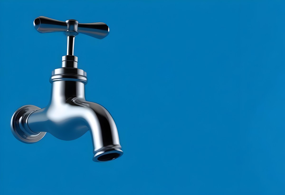 A Chrome Faucet With A Cross Handle Clean And Shiny On A Blue Background Water Conservation Concept Plumbing Fixture Modern Design Minimalist 17 3462