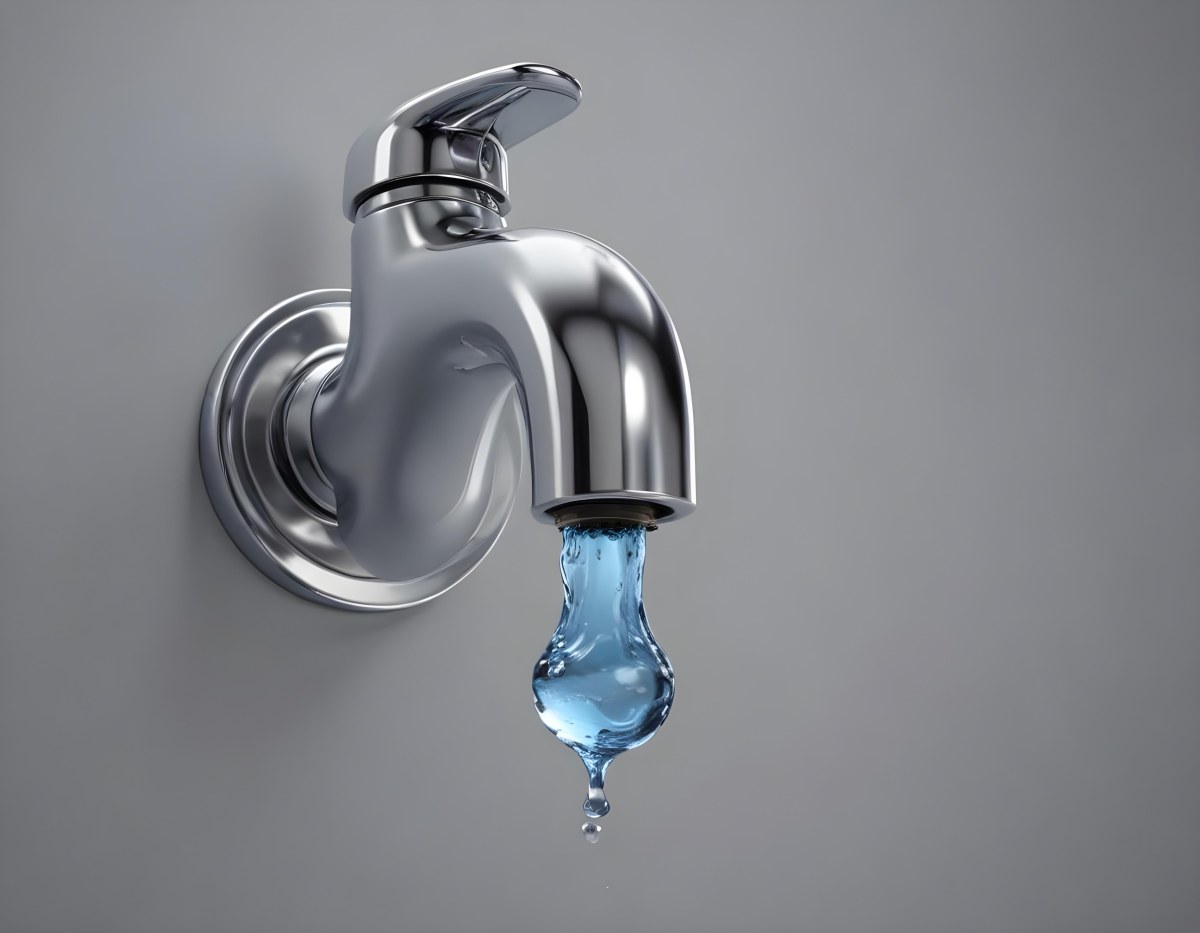 A Chrome Faucet With A Drop Of Water Shaped Like The Earth On A Gray Background Water Conservation Concept Water Scarcity Global Warming 1 B987