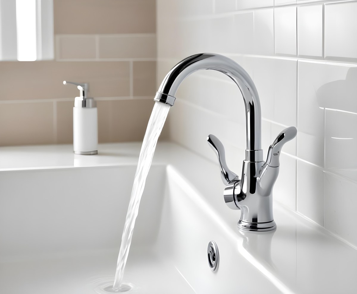 A Chrome Faucet With Water Running Into A White Sink The Background Is White 5 9cf3