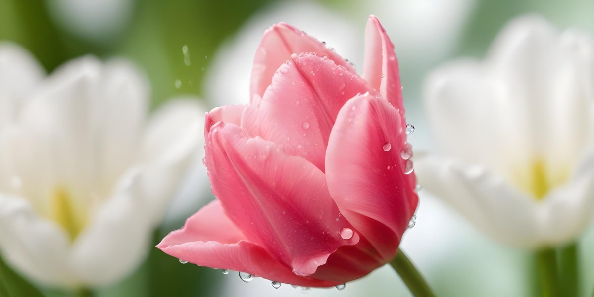 A Close Up Of A Pink Tulip Flower With Water Droplets On The Petals Against A Blurred Green Background 6 E167