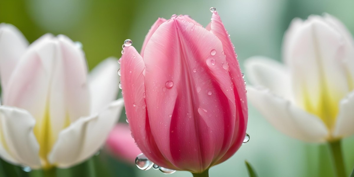 A Close Up Of A Pink Tulip Flower With Water Droplets On The Petals Against A Blurred Green Background 9 79a4