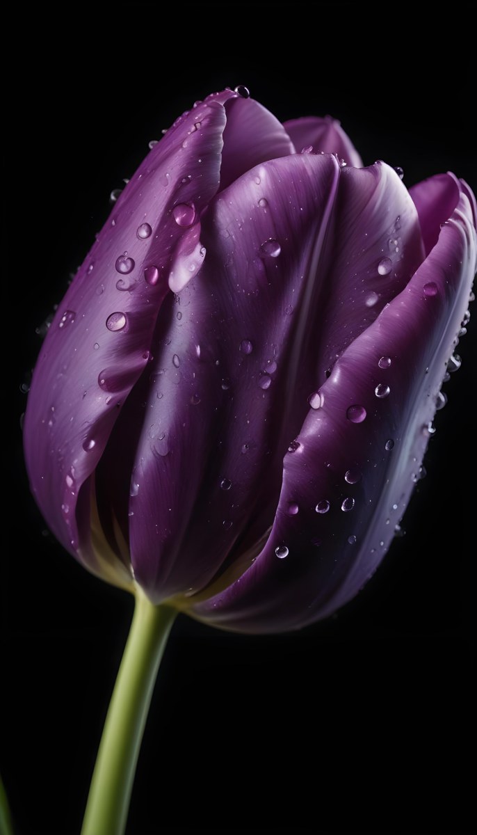 A Close Up Of A Purple Tulip With Water Droplets On The Petals Against A Dark Background 39 C20d