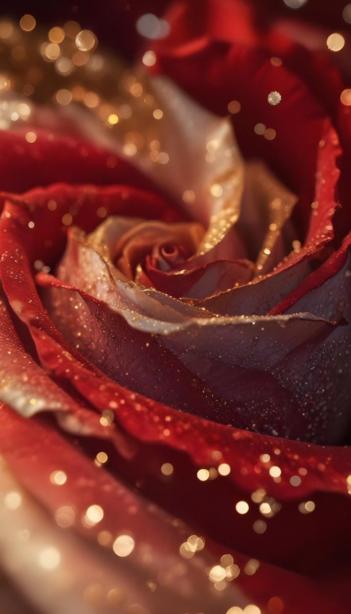 A Close Up Of A Red Rose With Golden Glitter And Sparkles Creating A Swirling Abstract Pattern 17 98dc