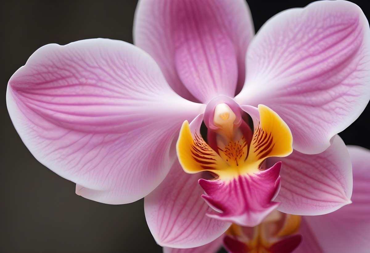 A Close Up Of A Single Pink Orchid Flower With Delicate Petals And A Yellow Center 8 275a