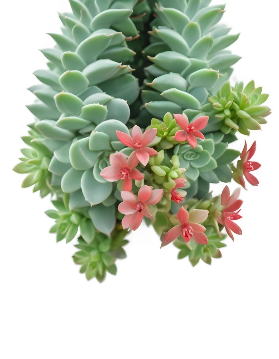 A Close Up Of A Succulent Plant With Green Leaves And Red Flowers 7 06f8
