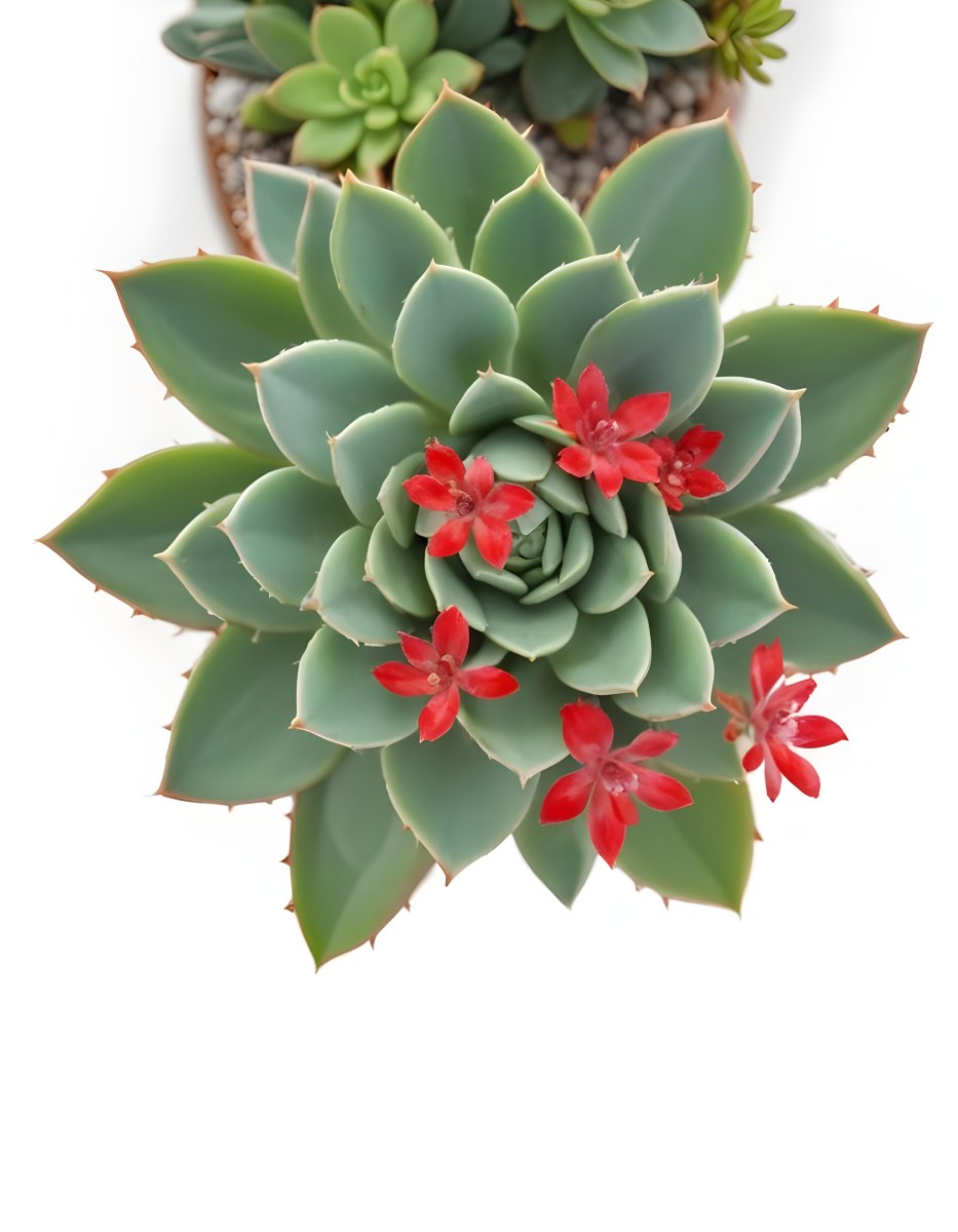 A Close Up Of A Succulent Plant With Green Leaves And Red Flowers 8 14c4