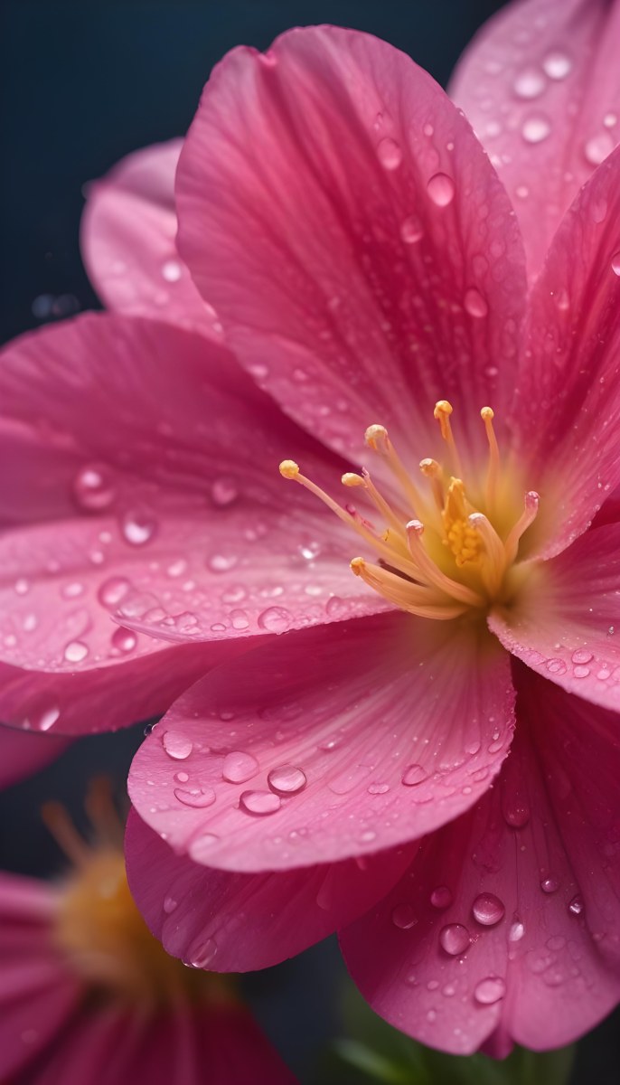 A Close Up Of A Vibrant Pink Flower With Water Droplets On The Petals And A Bright Yellow Center 11 2d15