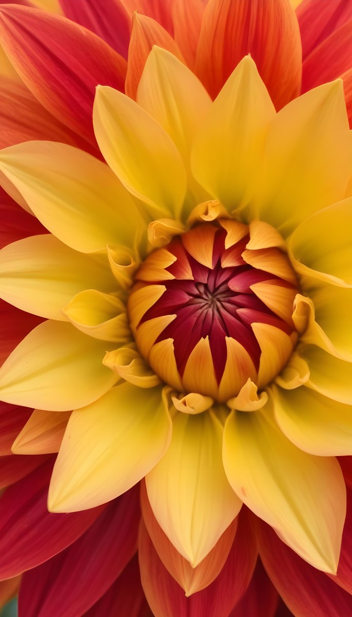 A Close Up Of A Vibrant Yellow And Red Dahlia Flower With A Soft Fuzzy Center 15 19e9