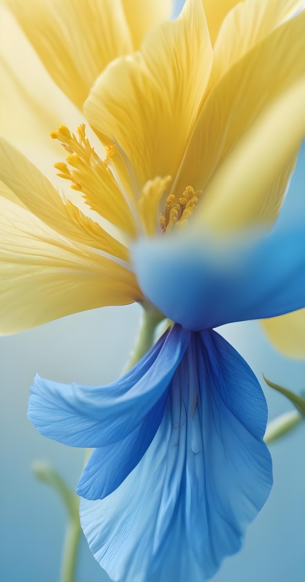 A Close Up Of A White And Yellow Flower With A Blue Center Surrounded By Soft Blurred Blue And Yellow Petals 125 Ac71