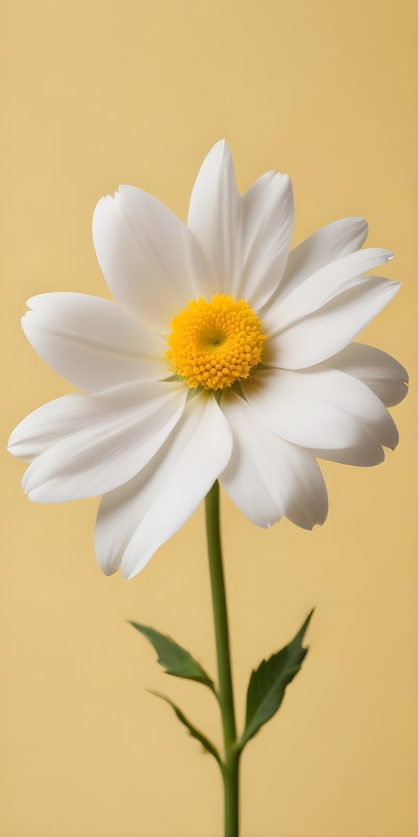 A Close Up Of A White Flower With A Yellow Center On A Yellow Background 6 5e37