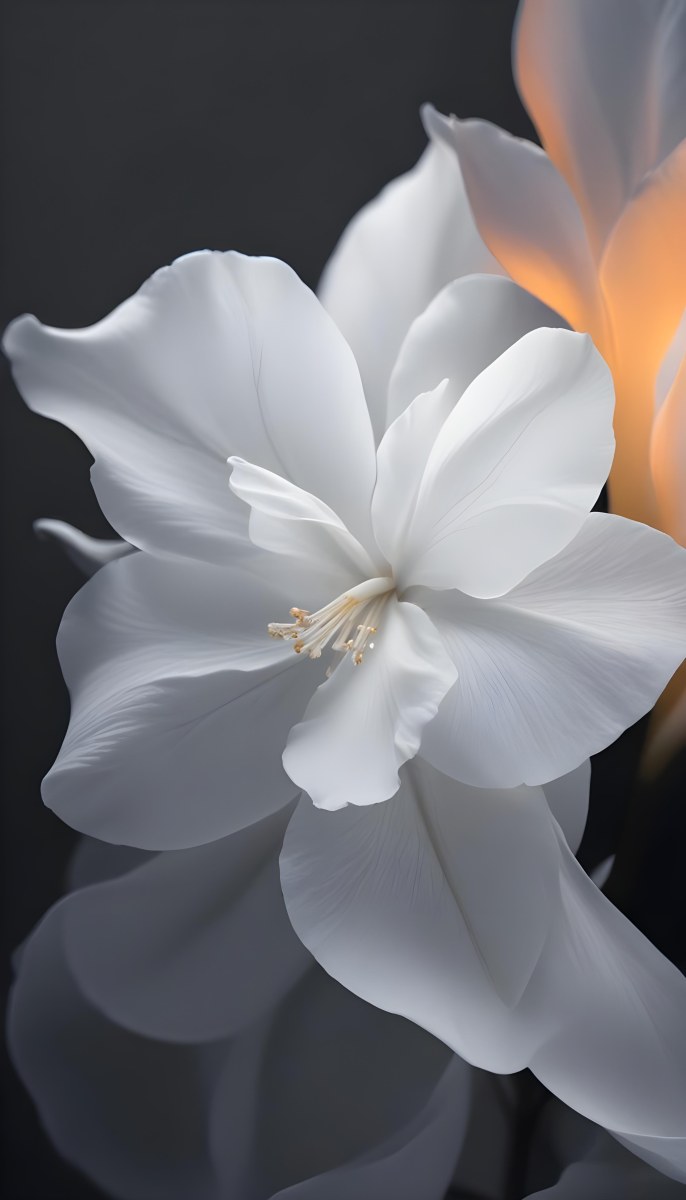 A Close Up Of A White Lily Flower With Delicate Translucent Petals Against A Dark Background 6 Eae8