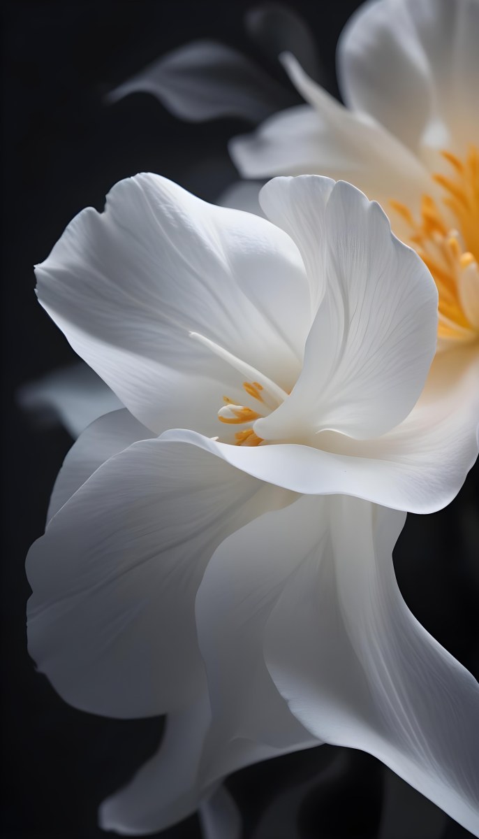 A Close Up Of A White Lily Flower With Delicate Translucent Petals Against A Dark Background 60 2d0e