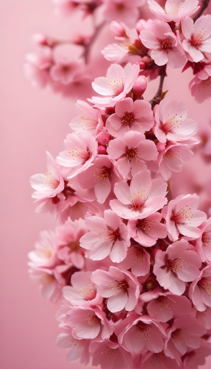 A Close Up Of Vibrant Pink Cherry Blossom Flowers Against A Soft Pink Background 1 33b3