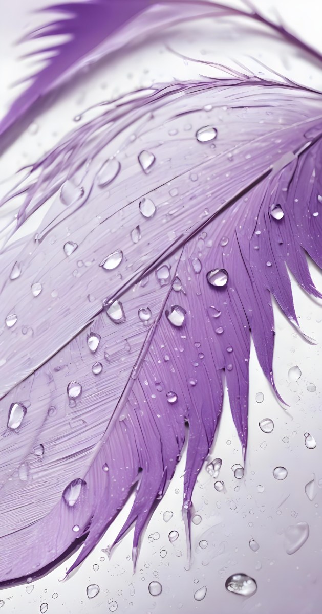 A Close Up View Of A Purple Feather With Water Droplets On Its Surface 9 Cbd0