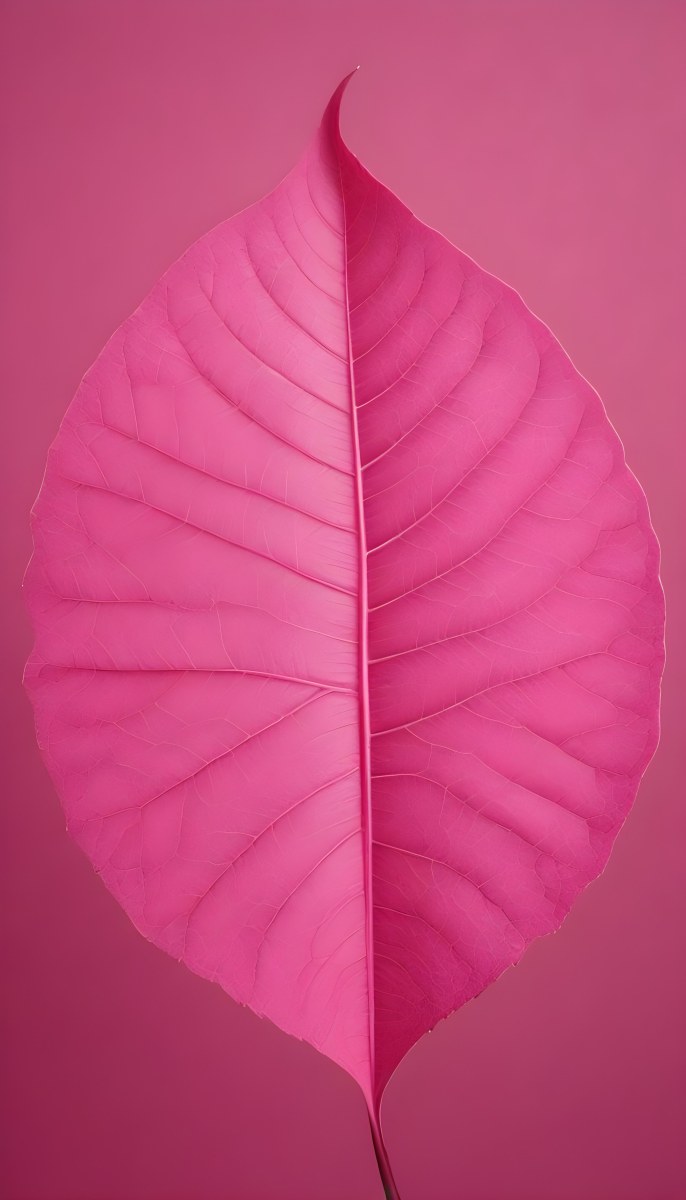 A Closeup Of A Vibrant Pink Leaf Against A Solid P 111 254c