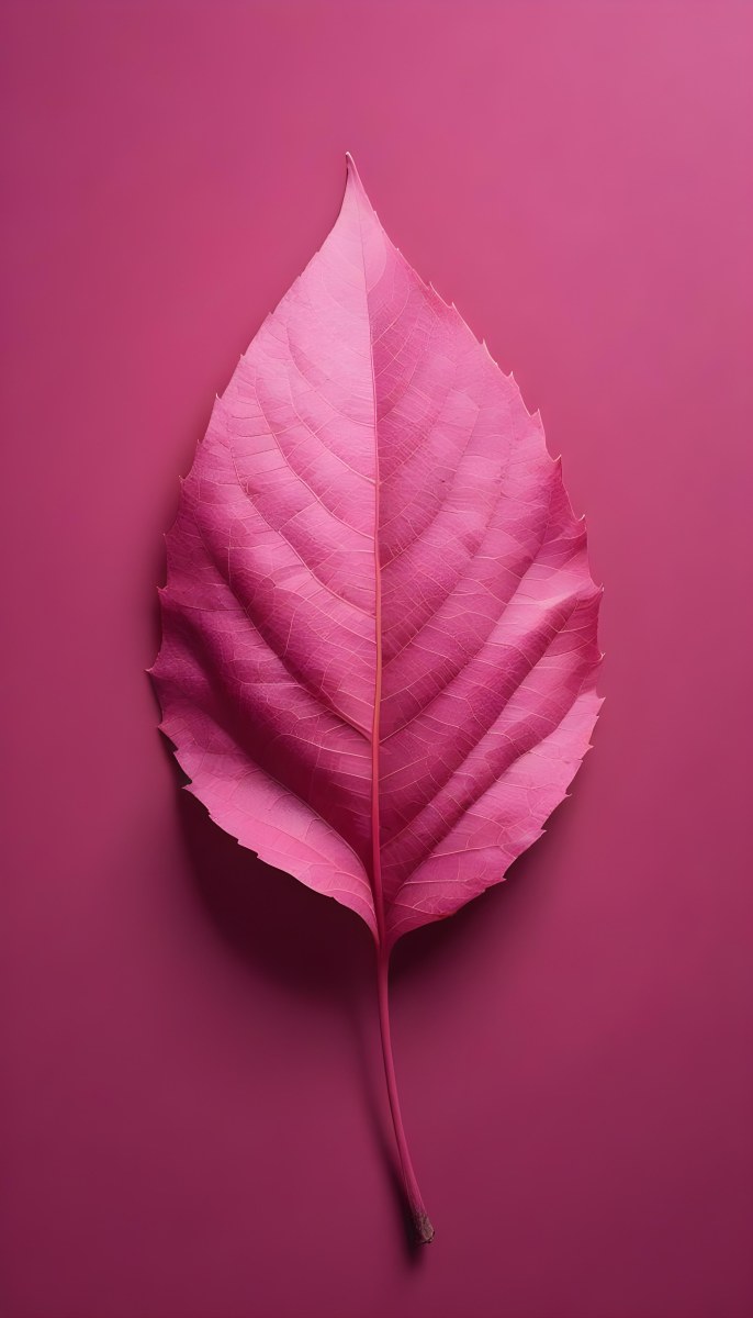 A Closeup Of A Vibrant Pink Leaf Against A Solid P 119 2104