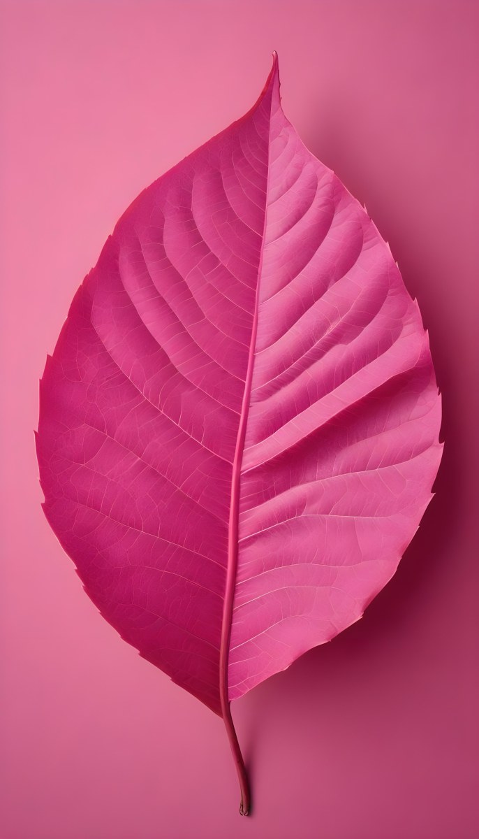 A Closeup Of A Vibrant Pink Leaf Against A Solid P 83 76b2