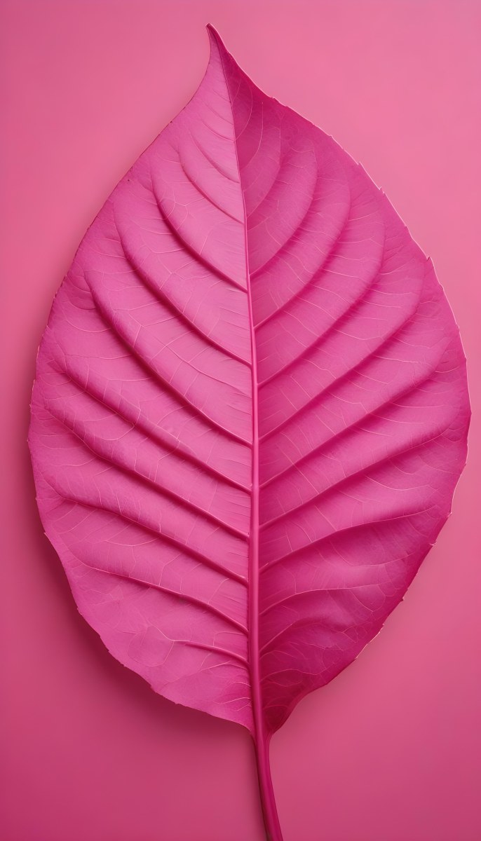 A Closeup Of A Vibrant Pink Leaf Against A Solid P 87 8f80