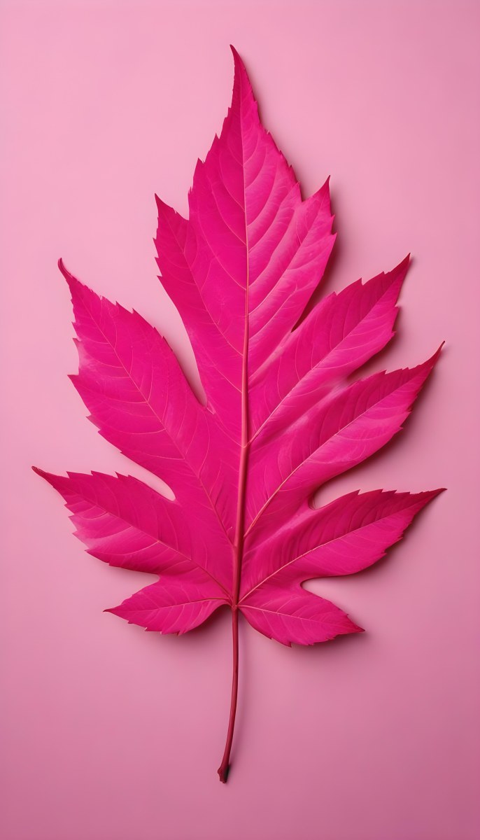 A Closeup Of A Vibrant Pink Leaf Against A Solid P 89 5498