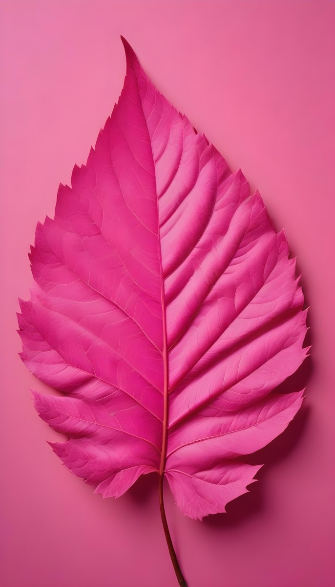 A Closeup Of A Vibrant Pink Leaf Against A Solid P 91 4c0b