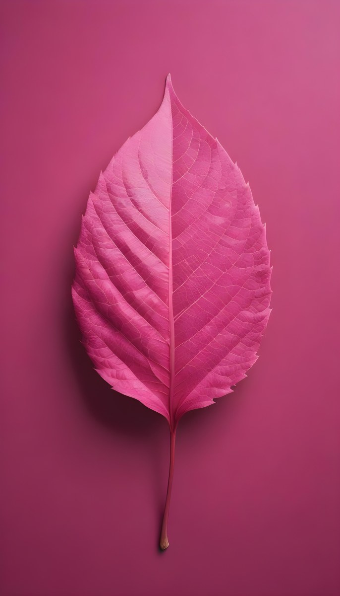 A Closeup Of A Vibrant Pink Leaf Against A Solid P 99 Af8d
