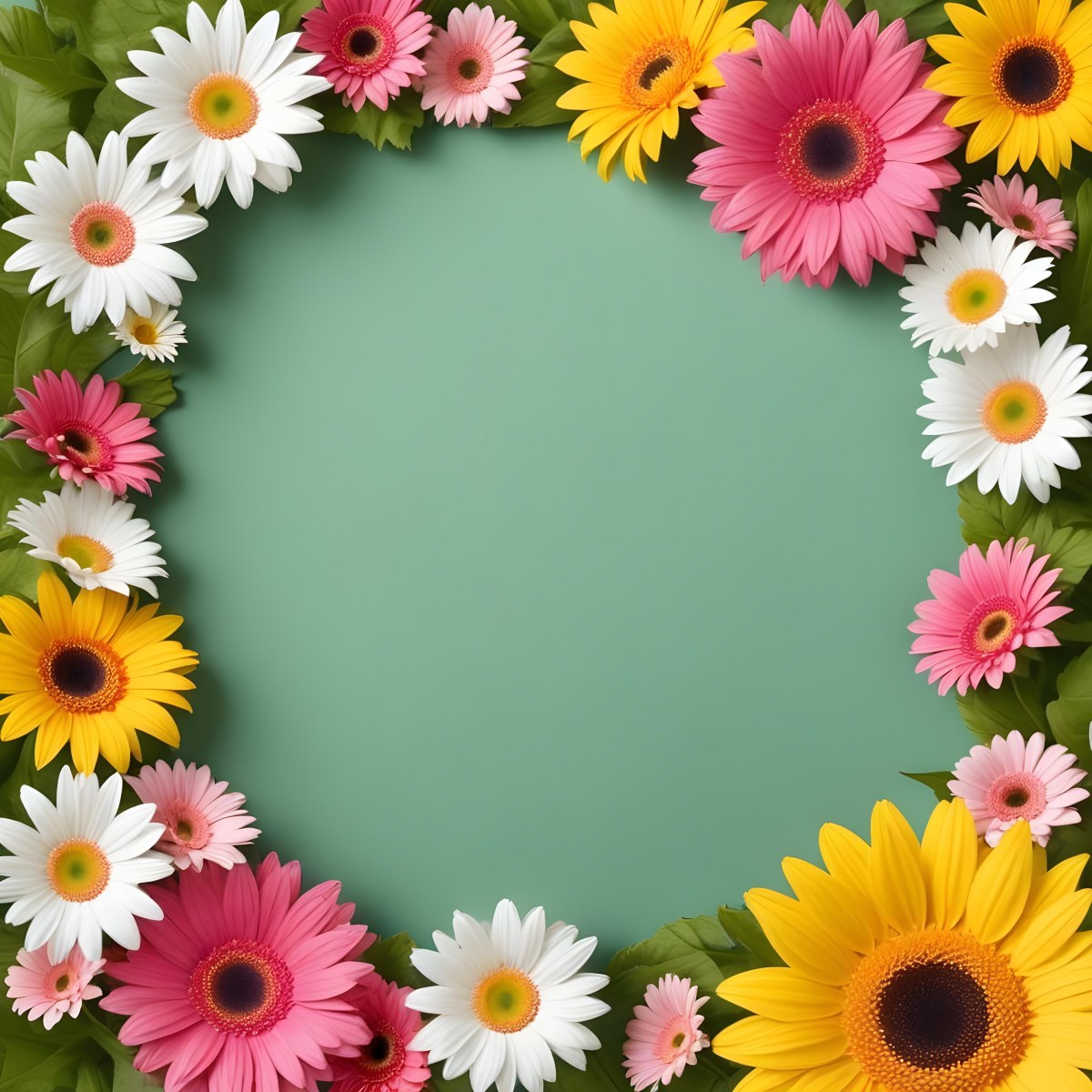 A Colorful Floral Frame With Vibrant Orange Yellow And Purple Flowers Surrounded By Green Leaves And Foliage Against A Dark Green Background 576 3a5b