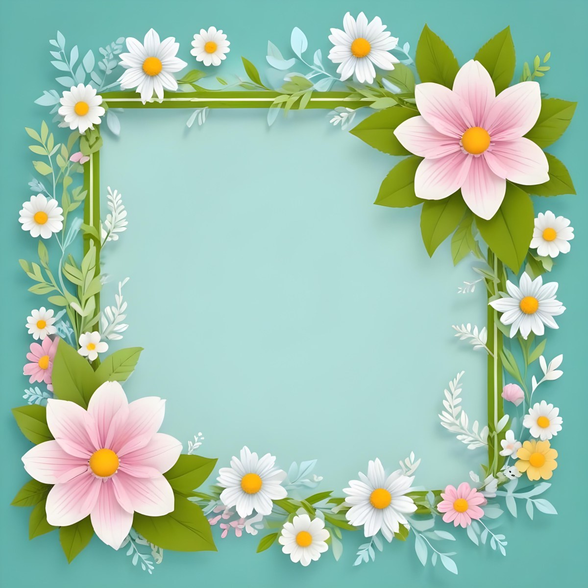 A Colorful Floral Frame With Vibrant Orange Yellow And Purple Flowers Surrounded By Green Leaves And Foliage Against A Dark Green Background 96 C4c2