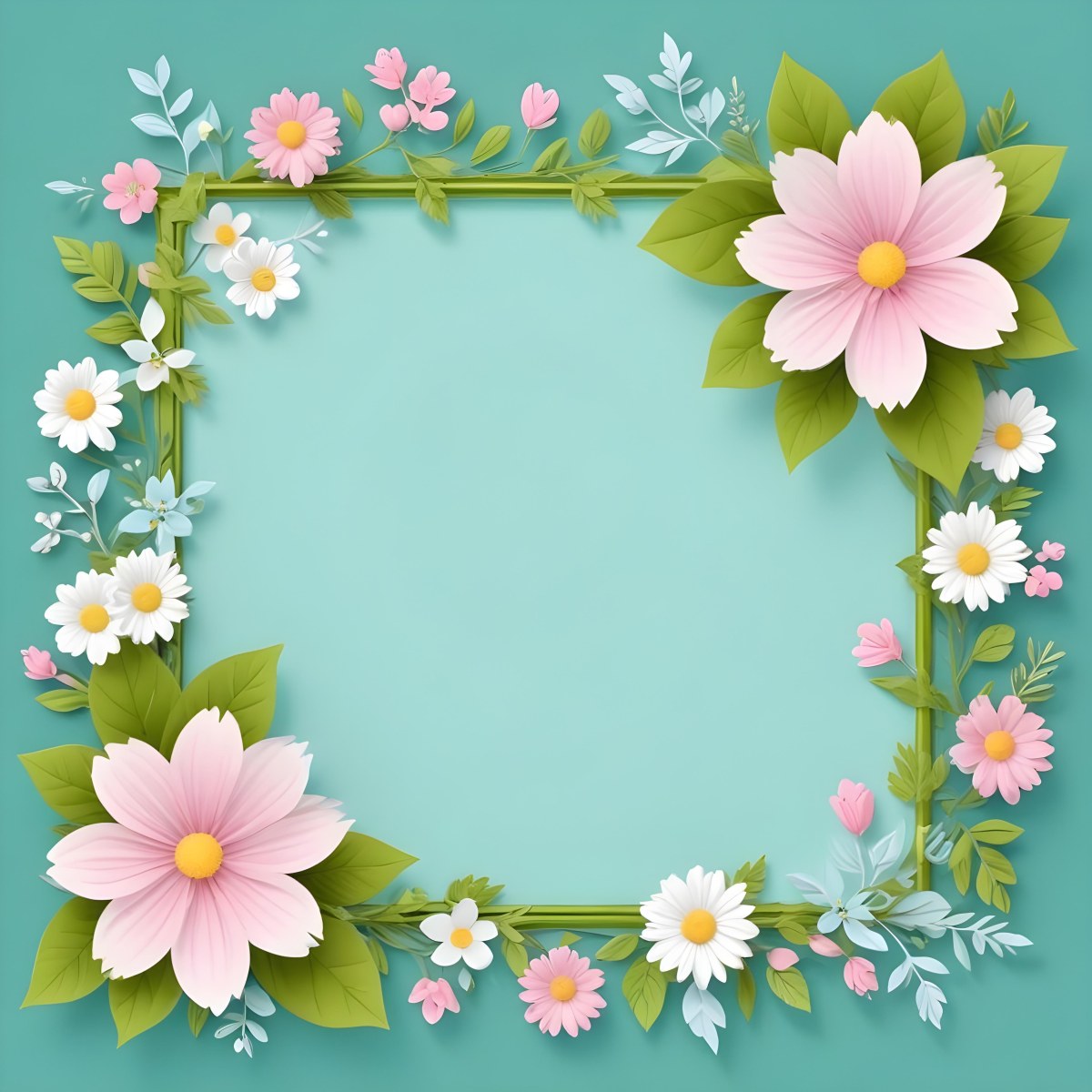 A Colorful Floral Frame With Vibrant Orange Yellow And Purple Flowers Surrounded By Green Leaves And Foliage Against A Dark Green Background 97 53ac
